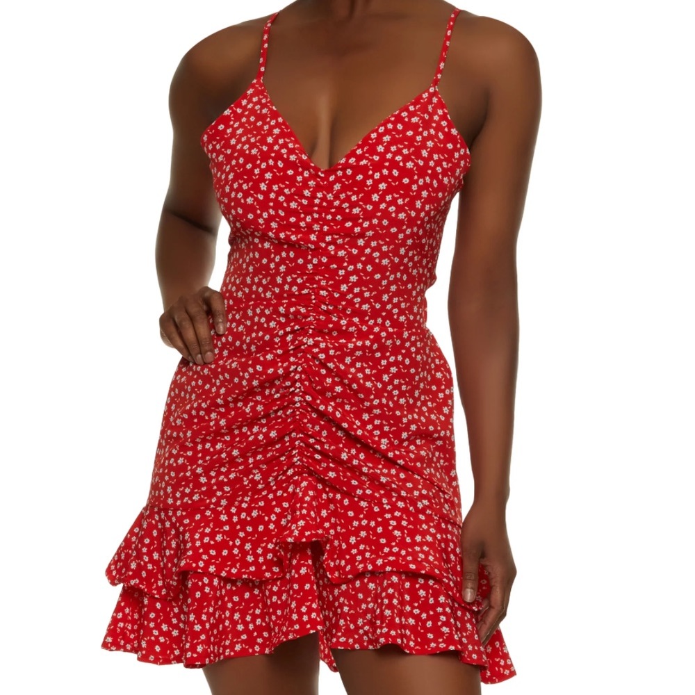 ZARA Daisy Open Back Dress in Red, NEW